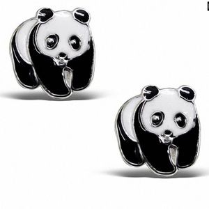NWT Banter Child's Black and White Enamel Panda Stud Earrings in Sterling Silver